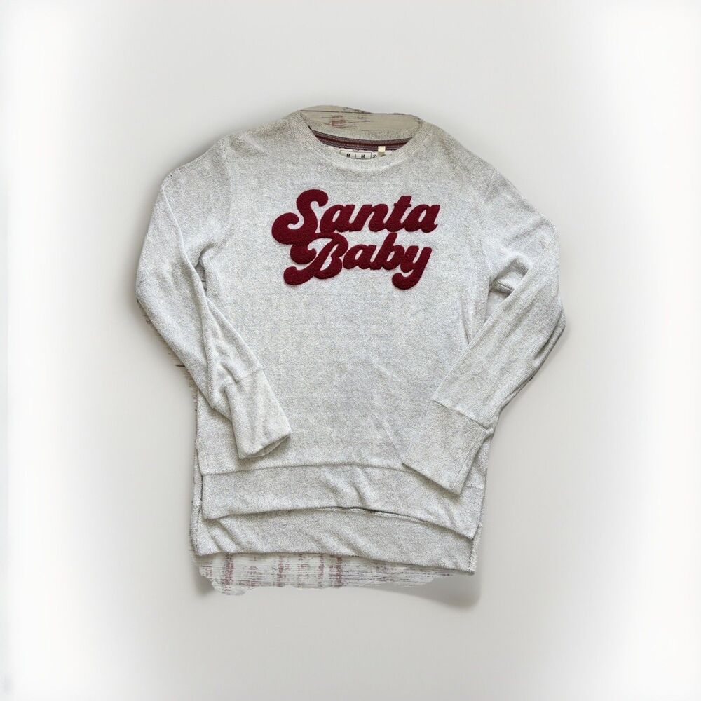 ROYCE BRAND Terry Plush Sweatshirt GRAY CHRISTMAS SWEATER Santa Baby Chenille M